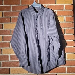 Van Heusen Mens Grey & Black Stripe Long Sleeves, Button Down Shirt, Size: XL